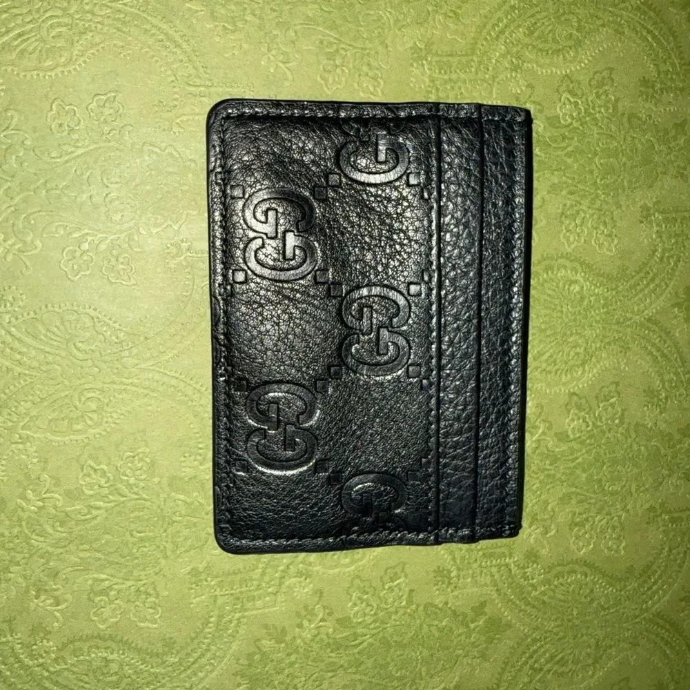 Brand new Gucci Black Leather Card Holder jumbo gg logo